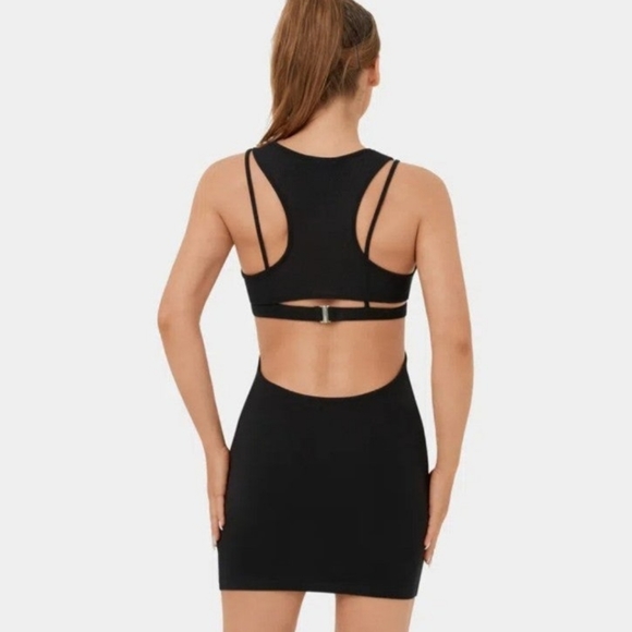 Halara Round Neck Contrast Mesh Backless Racerback Cut Out Bodycon Mini Casual D - Picture 2 of 7
